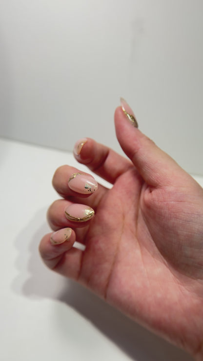 Blush Pink Press On Nails with Gold Foil - Nude Marble Glossy Nails - Elegant Wedding Press On Set - Custom Size Set - NM233032